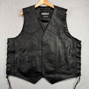 Mossi Motorsport Leather Motorcycle Biker Vest Men 50 Black Snap Lace Sides Moto